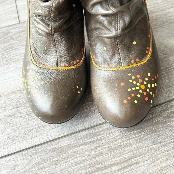 Roberto Vianni Brown Leather Printed Heeled Slouchy Ankle  Boots - Picture 7 of 15